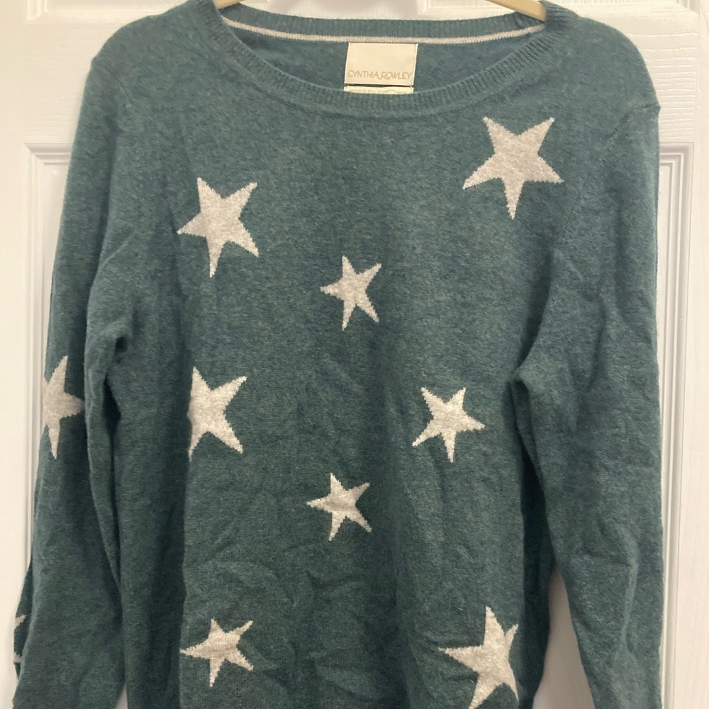 Cynthia Rowley Teal Star Cashmere Sweater